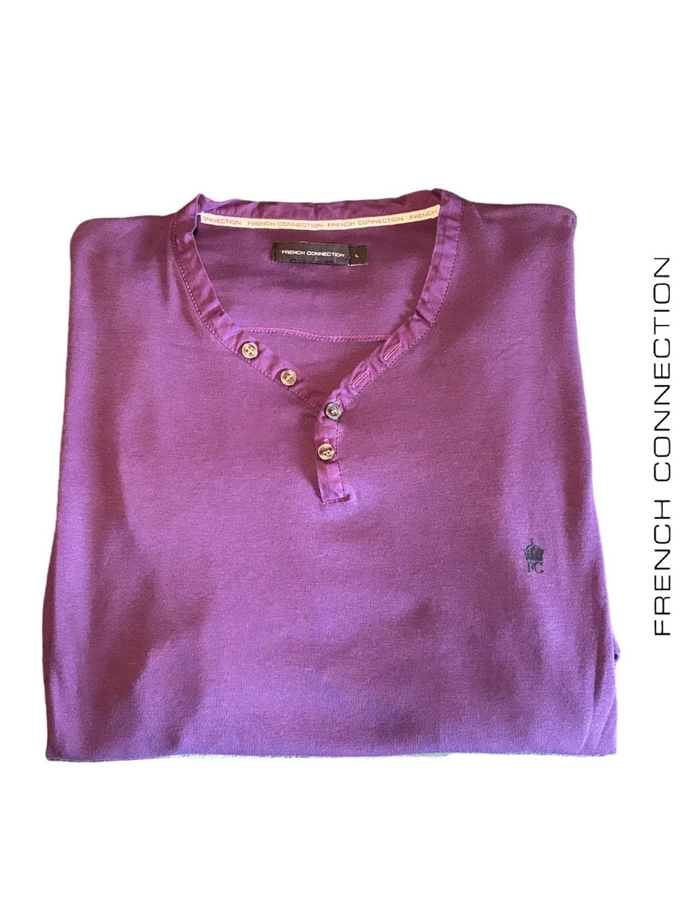 French Connection Men’s Purple V-Neck Henley Tee